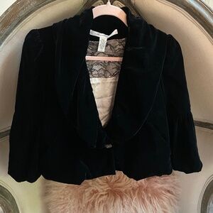 DVF Diane Von Furstenberg Silk Velvet  Bolero Jacket Black 4 Small Lace EUC